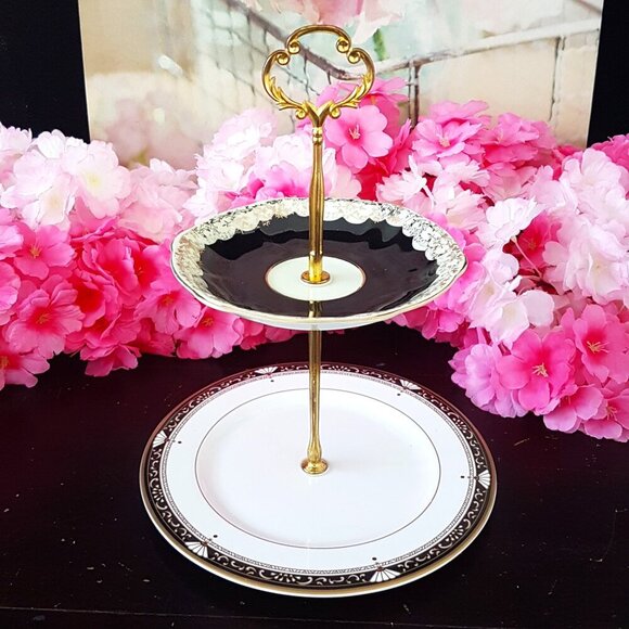 Handmade 2-Tier Stand Tea Party Dessert Jewelry Trinket Tray Christmas Gift - Picture 1 of 5